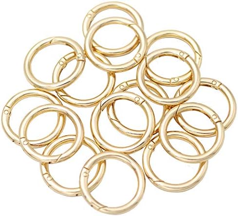JWBIZ 15pcs Trigger Spring O Rings Round Carabiner Clip Snap for Keyrings Buckle, Bags,Purses (Gold, 1 inch)