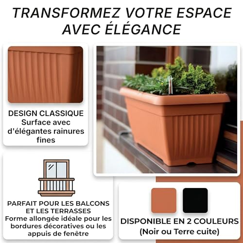 IMJ-Global - Jardiniere Exterieur Grande Taille Rectangulaire (80x34,4x32 cm) Pot de Fleur 44 litres, Bac a Fleurs Exterieur Grande Taille en Plastique Résistant aux Intempéries et Aux UV – vue 4