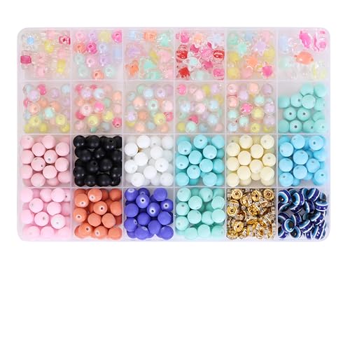 Image of Ambitieux DIY Bracelet Making Kit 575+ Beads Jewelry Set With Glass,Double,Charms Pendants Accessories,Evil Eye,Elastic Thread,Cutter & Jute Bag Craft Kit For Girls,Kids & Adults (Matt),Multicolor