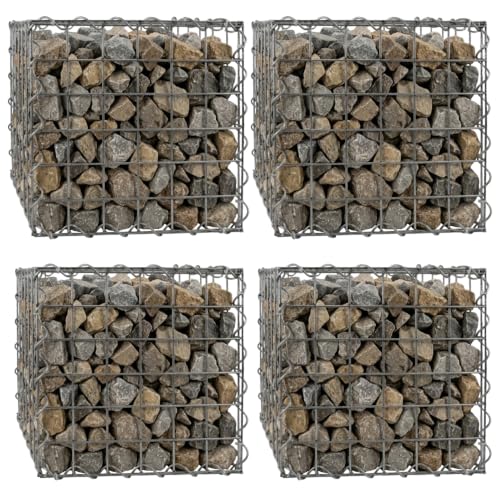 Image of Woodside Gabion Basket Garden Mesh Wire Cage Pack of 4 30 x 30 x 30cm Heavy Duty Galvanised Steel Stone Baskets for Garden Walls, Raised Beds, Seating Areas, Landscaping & Outdoor Projects