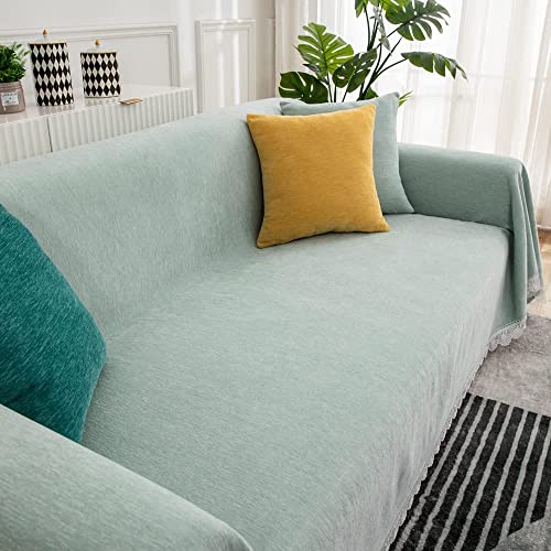 Dreamingo Solid Light Green Couch Covers, Chenille Furniture Protector Sofa Covers For 2 Cushion Couch Sofa/Love Seat, Universal Couch Cover For Pets Kids, Large #TOP2