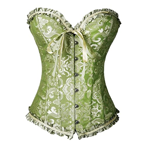 Modelador de Corpo Feminino com Cadarço Overbust Espartilho Lingerie, Green, L