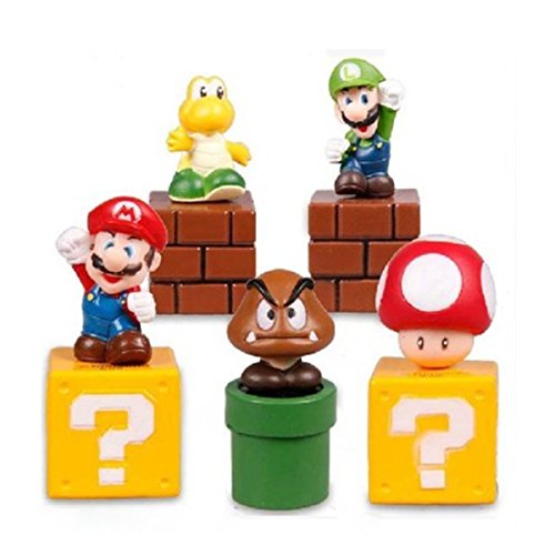 Jiahui Brand Super Mario Brothers Birthay Cake Topper, Super Mario Bros Action Figures, Mini Super Mario Bros Figures Bundle Including Mario, Luigi, Mushroom, Goomba, Koopa Troopa, 2