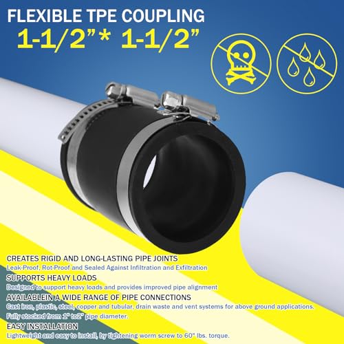 Image of Pangda 2 Pcs Flexible TPE Coupling with Stainless Steel Clamps 1-1 /2 Inch