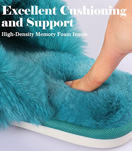 Image of Ankis Memory Foam Fuzzy Slippers for Women,Open Toe House Shoes | Faux Fur Cross Band,Indoor Outdoor Slippers, Anti-Slip, Comfy, Cozy, Fluffy, Gifts for Women, Mom Bride Bridesmaids