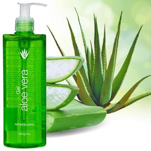Aloe vera en gel 390 ml, 100% naturel, extrait de camomille, testé dermatologiquement, soin hydratant pour la peau et les cheveux - coup de soleil, irritation de la peau Cover