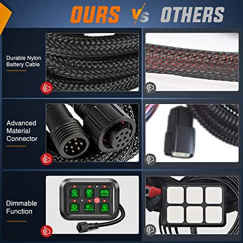 Image of Nilight 6 Gang Switch Panel System Integrated Circuit Control w /Relay Fuse | 12V DC DIY Label Stickers Dimmable Button w /Wiring Harness for LED Light Bar Rock Rear Lights Cars Trucks RV Boats