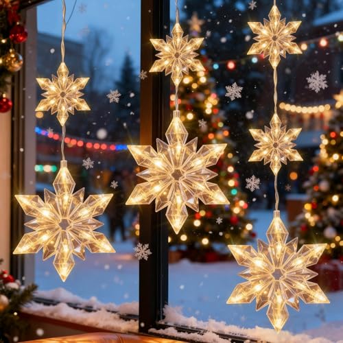 MaxEarn 3 Stück Weihnachtsbeleuchtung Fenster, 60 LED Schneeflocken...