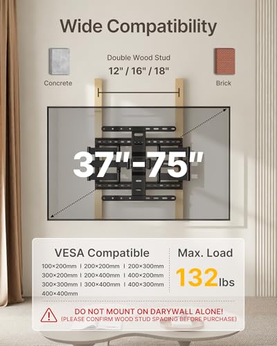 Image of monTEK 1.1 inch Ultra Slim TV Wall Mount for 37-75 Inch TVs, 132lbs Heavy Duty, 4X Weight Tested, Full Motion Articulating Bracket, Max VESA 400x400mm, Fits 16 /18 inch Studs