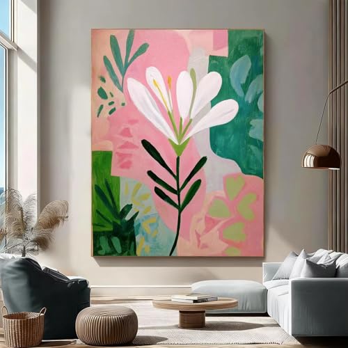 Peinture abstraite florale pour réveiller un mur blanc décoration murale botanique rose 30x45