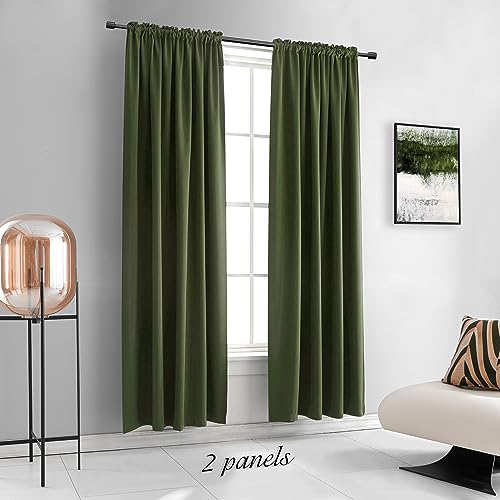 Image of DONREN Dark Olive Green Blackout Window Curtain Panels 80 inche Long,Doorway Christmas Home Decoration Thermal Insulated Room Darkening Draperies /Drapes,2 Panels 52 by 80-inch,Loden