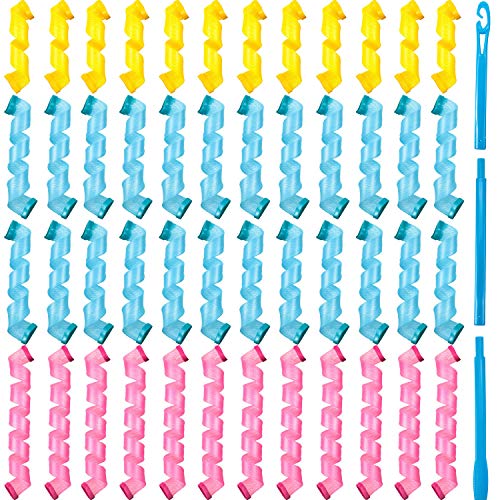 48 Pieces Hair Curlers Spiral Set Plastic Wave Hair Curlers No Heat DIY Hair Rollers with Styling Hooks for Long Short Hair Styling Curls Tools (55 cm, 30 cm, 20 cm)