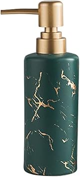 Gold Soap Dispenser for Bathroom or Kitchen, Skinny Ceramic Lotion Bottle with Marble Pattern, Rust-Free PumpDark Green