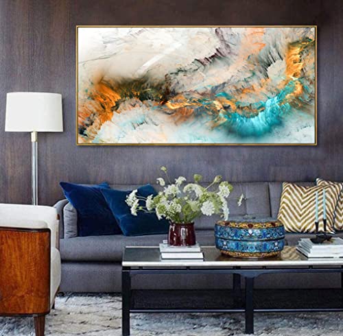 Framed Wall Art Light Gray Blue Yellow Cloud Abstract Canvas Frames - Canvas Painting Wall Art Print Poster for Living Room Decoration60x120cm with Frame by Sxurmtiie - Image 6