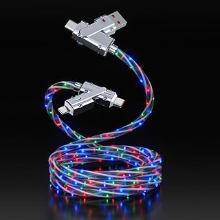 4-in-1 Multi-Connector Charging Cable – USB A/Type-C to USB-C PD Fast Charger with LED Flowing Light, RGB Starlight Design, Universal Compatibility for iPhone/Samsung/Mac & More