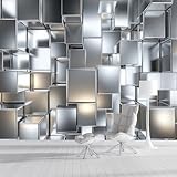 SMBHIAON Papier Peint Panoramique Forme Irrégulière Abstraite,Papier Peint 3D Cube D'Argen...