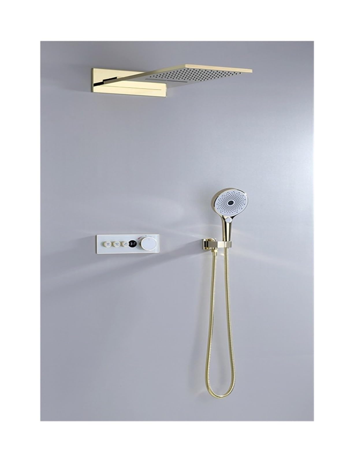 Soywim Gold-Plated Shower System, Bathroom Shower Faucet ，Intelligent Digital Display Wall-Mounted Set Black，Rose Gold Copper Concealed Constant Temperature(Gold-Plated)
