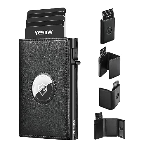 YESIIW Autumn Launch AirTag Wallet Front Pocket Genuine Leather Air Tag Wallet RFID with Minimalist Wallet for Men for Apple AirTag