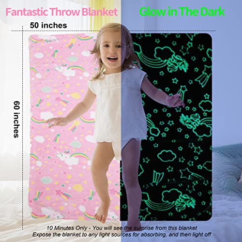 Glow In The Dark Blanket Rainbow Gifts For Girls Kids, Super Soft Rainbow Blanket For 1-10 Year Old Birthday Christmas Thanksgiving Easter Gifts, Cute Cozy Luminous Magic Soft Throw Blanket 60*50 In #TOP5