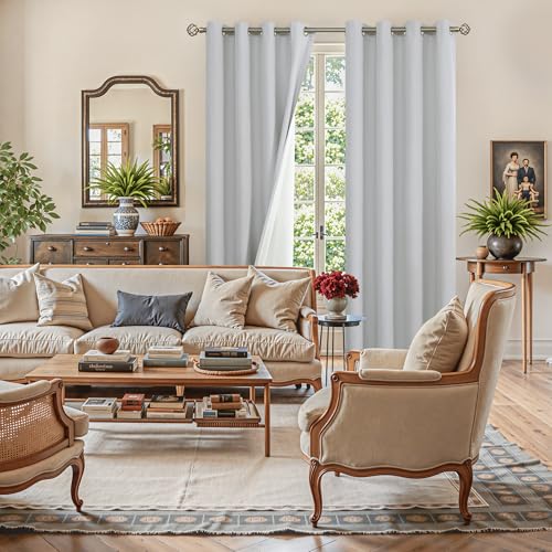 Image of YoungsTex Light Grey Linen Blackout Curtains 84 Inches Length 2 Panels, Thermal Insulated Window Drapes with Grommet Darkening Heat Blocking for Living Room Bedroom Dining, 52 X 84 Inch