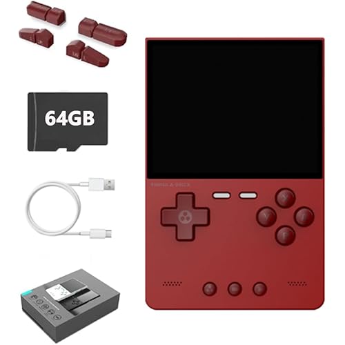 Trimui Brick Portable Retro Game Console 3.2 Inch IPS 1024x768 Screen, Built in 64GB Linux System Card 3000mAh Long-Life Rechargable Battery Retro Handheld (Red 64GB)