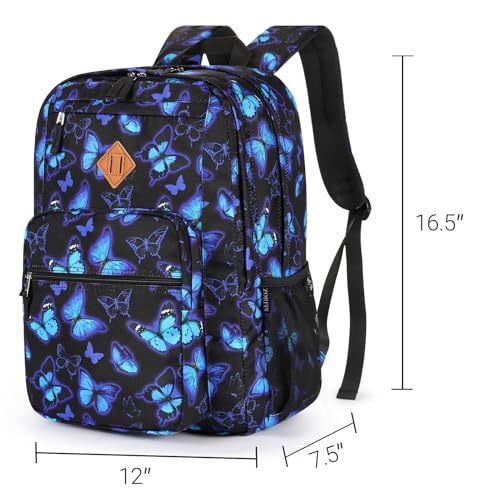 Image of ZORFIN 26L Backpack for College, and Travel: Water Resistant Bookbag - Butterfly Black
