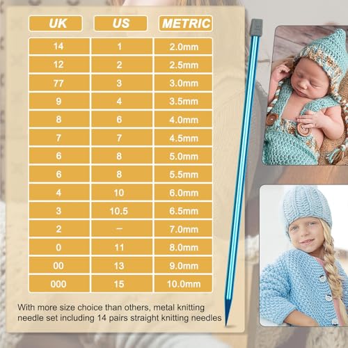 Coopay Long Lightweight Knitting Needles Set for Arthritis Hands - 35cm UK Size, Funky Colored Metal, 14 Pairs of Aluminum - Complete Set - Image 3