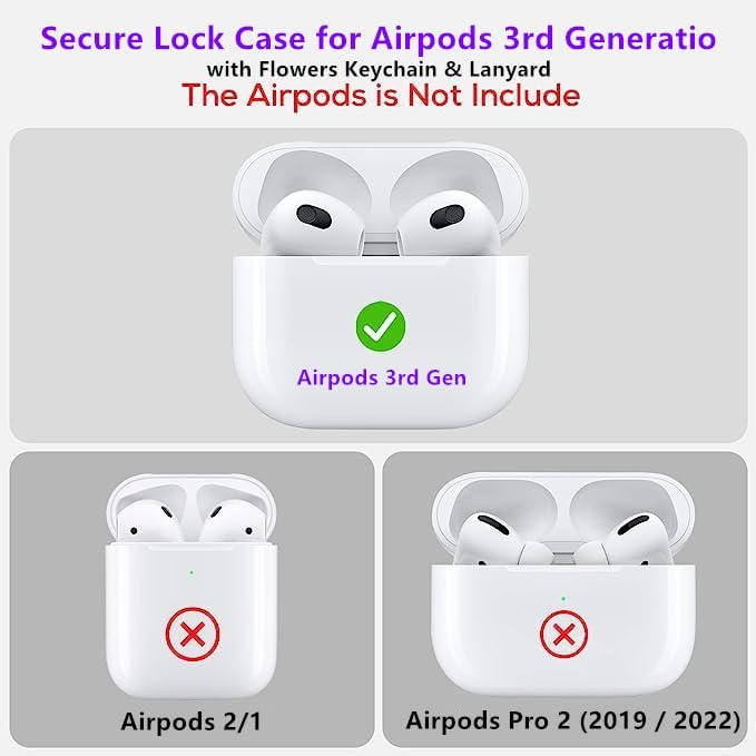 Miniatura 5 de Funda de bloqueo seguro para Airpods 3 con bonito cordón de llavero de flores, funda protectora de silicona para Airpods de 3 generación, para