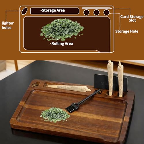 Wooden Rolling Tray 11"x7" Tray Rolling Tray Set with Cleaning Brush and Scoop Card - Image 6