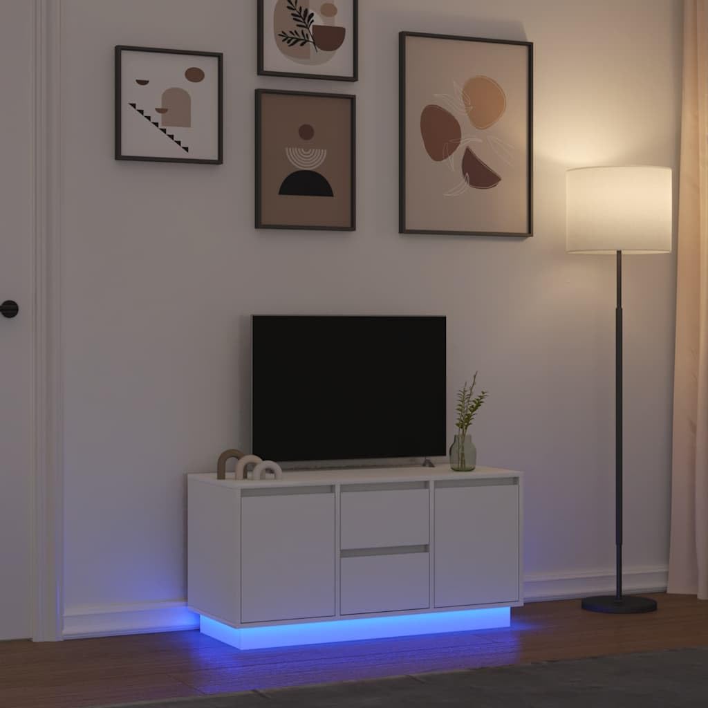vidaXL Mobile Porta TV con Luci LED Bianco 100x41x50 cm, Mobile TV, credenza TV, Armadio Hi-Fi, banco TV, Mobile Porta TV, Mobile multimediale