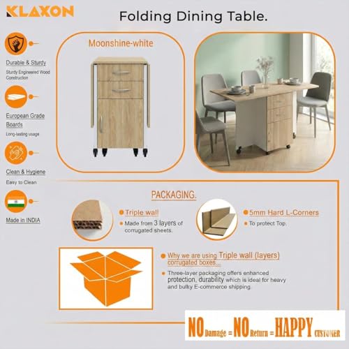 Image of Klaxon Foldable Dining Table [6] Seater with Metal Legs, Space-Saving Convertible Table, Engineered Wood, Home Dining Room (AW & Black, Kryo) (Oak & White)