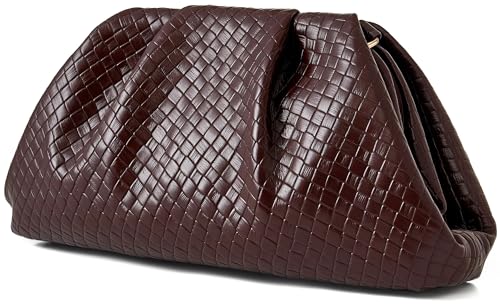 Image of Women's Woven Evening Bag Ruched Dumpling Clutch Purse Detachable Chain Crossbody Bag