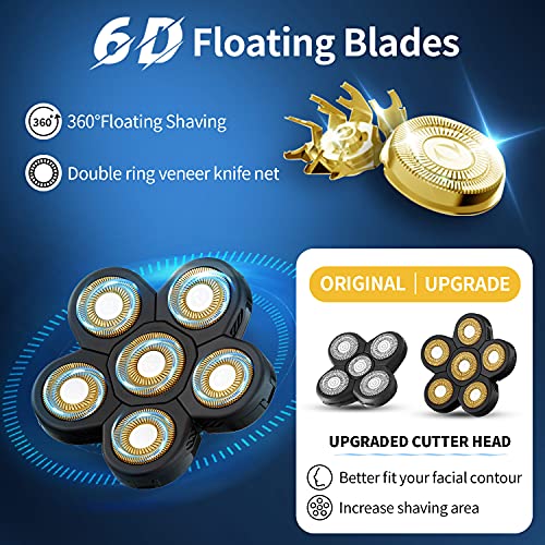 Replacement Head For Electric Shaver Mens Electric Razor Head 6D - Close Head Shavers For Men Replacement Head - Wet & Dry Bald Shavers Blades Waterproof Shavers Replacement Blades Head（Gold） #TOP1