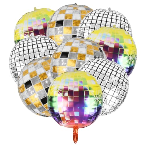 MOPLA 9 Piezas Disco Globos para Fiesta,Retro Discoteca Party Globos de Lámina Plateada Disco,4D Iridescent Round Foil Balloons para Fiesta Discoteca,Cumpleaños,Boda