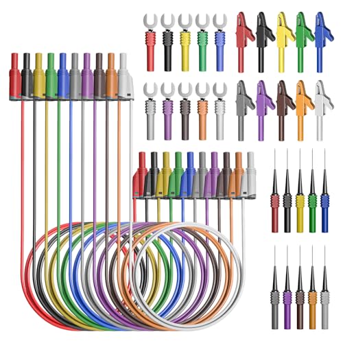 Image of Goupchn 40pcs Banana Plug Silicone Test Leads Kit Fully Insulated Safety Shroud Stackable Banana Plug with Alligator Clip Test Fork Back Probe Pins for Electrical Testing