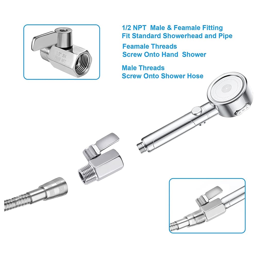 Opuorcy Shower Head Shut Off Valve, 304 Stainless Steel Mini Ball Valve NPT Thread(1/2Inch Male x 1/2Inch Female),1 Pack - Image 2