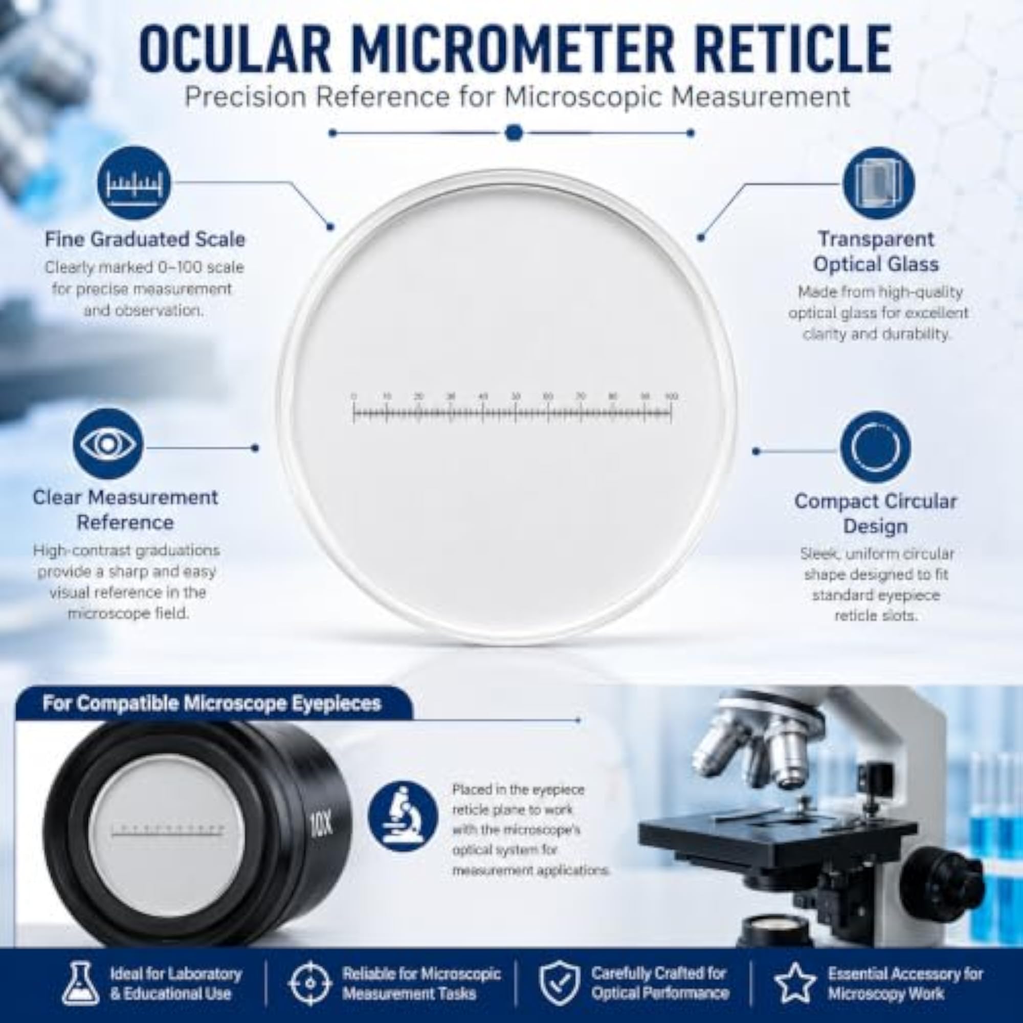 Ocular Micrometer Reticle for Microscope Eyepiece