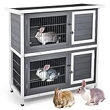 CO-Z 41' Wooden Rabbit Hutch with with 2 Large Separable Rooms, Indoor Outdoor Bunny Cage Rabbit House with Deeper Trays & Ramp, Chew Proof, Large Guinea Pig Hutch Cage, Small Animals Pet House, Gray