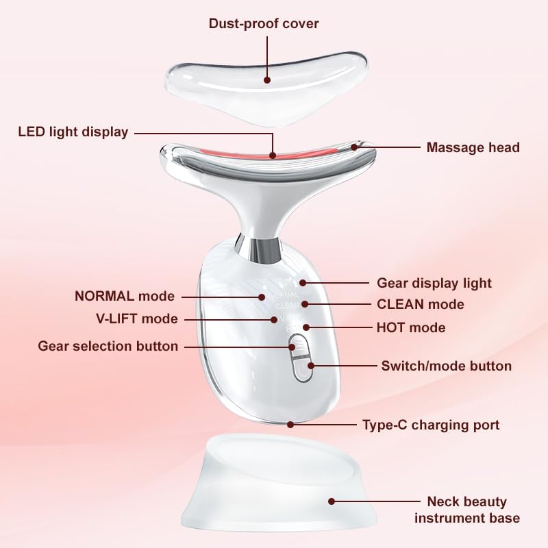 7 in 1 Facial Massager Tool, Red - Light Therapy for face and Neck, face Lift Device Portable, face sculptin with 7 Color, Neck Massager for Double - Chin - Reducer. - Image 3