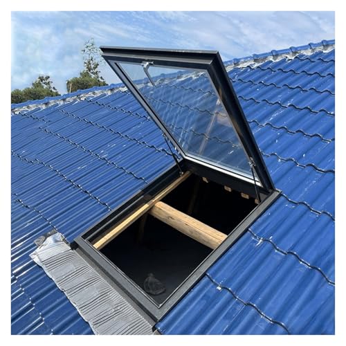 Claraboya grande de acceso a escotilla de techo con marco de aluminio de vidrio templado de doble capa, impermeable, cubierta de ventana de sótano para ático interior (76,2 x 96,5 cm)
