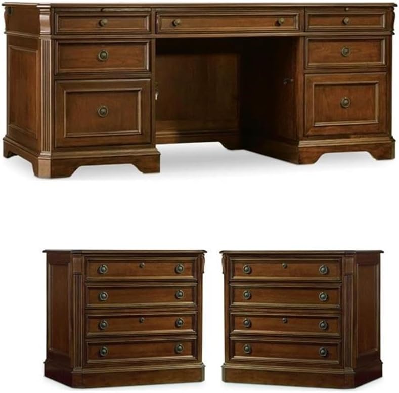 BOWERY HILL Office Set of Executive Desk and 2 Lateral Filing Cabinets
