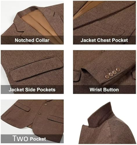 Mens Tweed Blazer Retro Wool Blend Suit Jackets Herringbone Two Button Sport Coat Prom Business Casual Wedding3