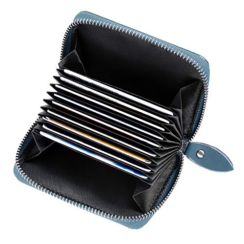 TEEMZONE RFID Cartera Tarjetero Mujer Cremallera de Cuero Genuino Portatarjetas Monedero de Espacio 11 Tarjetas