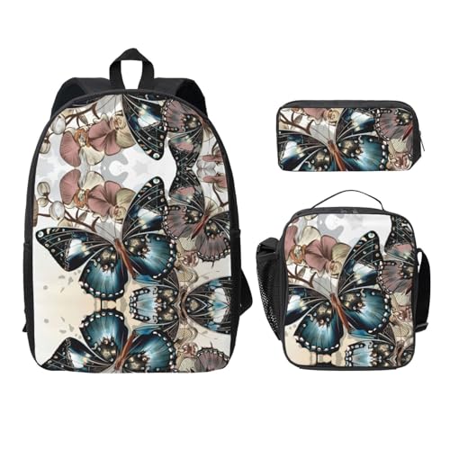 Sac à dos école papillon 3 pièces idéal pour transporter le repas midi