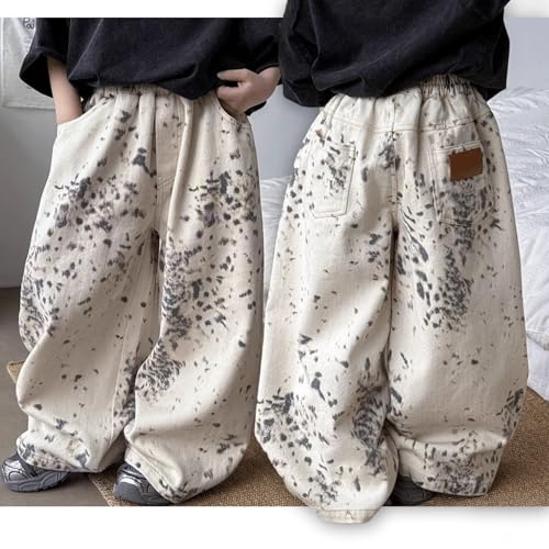 Baggy Jeans Kids Camo Loose Fit Cheetah Print Wide Leg Jeans Skater Elastic Waist White Baggy Pants Boys Y2K Vintage2