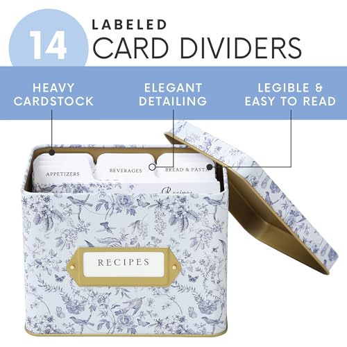 Jot & Mark Recipe Card Complete Gift Box | Decorative Recipe Tin Box (Blue Bird)