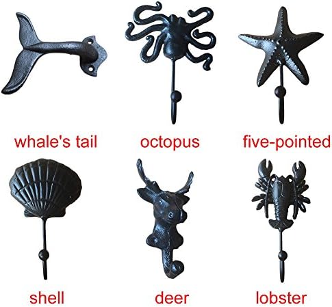 PUAK523 Wall Mounted Hook Hanger, Cast Iron Whale Tail Shaped Decorative Wall Hook Utility Hanging Hook for Coat Clothes Cap Store Display Rack