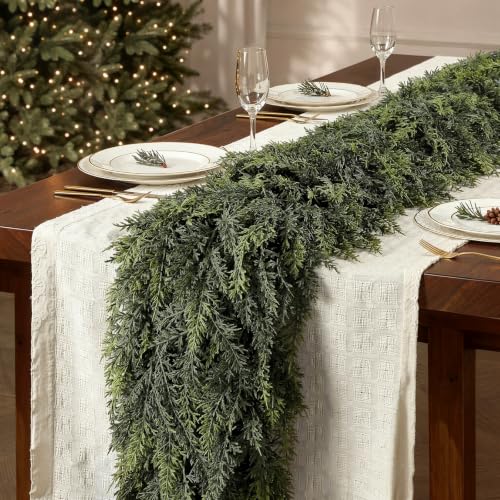 2PCS 6FT Christmas Cedar Garland, Real Touch Soft Greenery Mantel Decor