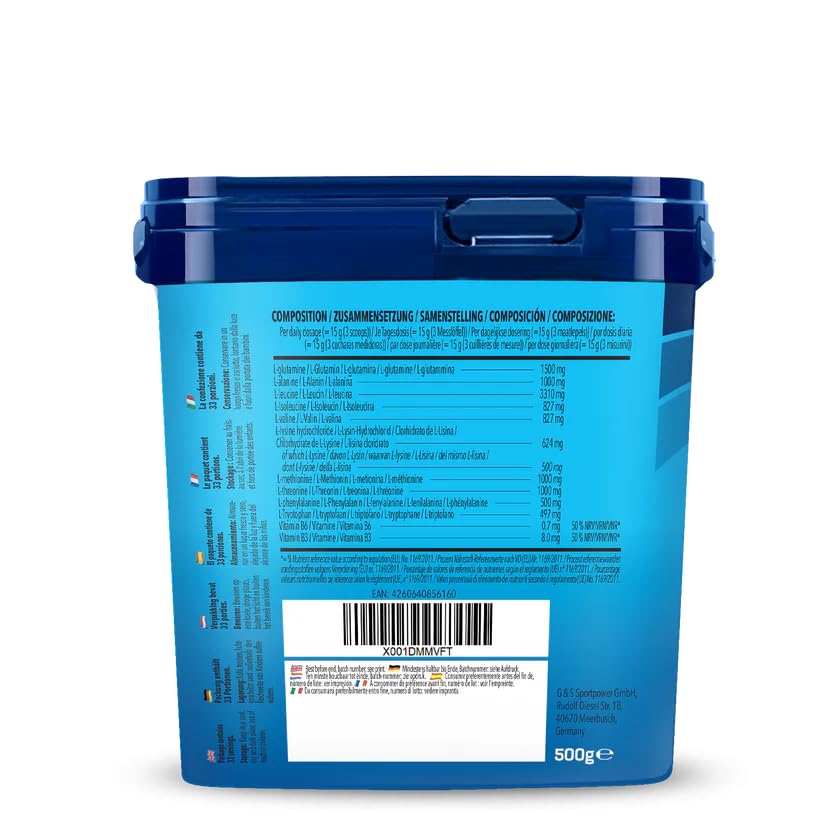Bodylab24 EAA Extreme 500g, Essentielle Aminosäuren angereichert mit 1,5g Glutamin, 1g Alanin und den Vitaminen B6 und B3 als fruchtiges Getränk für Regeneration und Muskelaufbau, Fruchtmix