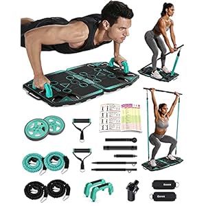 Gonex Portable Home Gym Workout Equipment with 14 Exercise Accessories Ab Roller Wheel,Elastic Resistance Bands,Push-up Stand,Post Landmine Sleeve and More for Full Body Workouts System